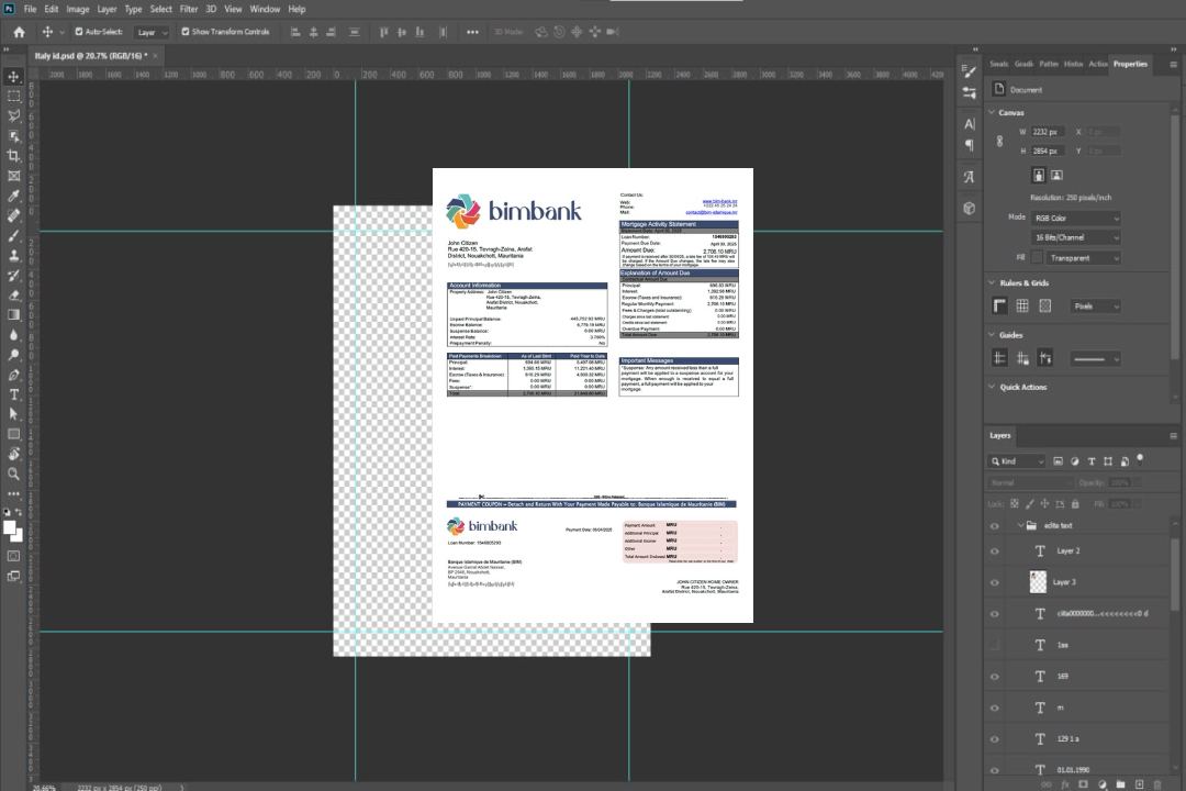 Modèle Word et PDF de relevé hypothécaire de la Banque Islamique de Mauritanie (BIM) de Mauritanie template